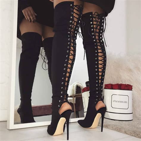 ysl lace up thigh high boots|ysl boots.